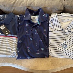 3 Men's Polo Shirts stripe and navy; super soft and good for golf!